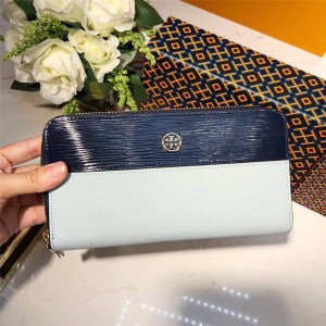 tory burch/托里伯奇TB官网长款高仿钱包水波纹拼色Robinson拉链钱夹