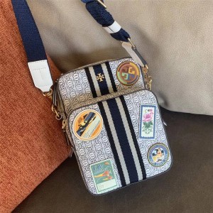 tory burch/托里伯奇TB官网代购原单新款徽章帆布男女同款斜挎包
