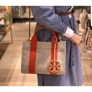 tory burch/汤丽柏琦TB正品女包新款拼色帆布手提购物袋-官网价格